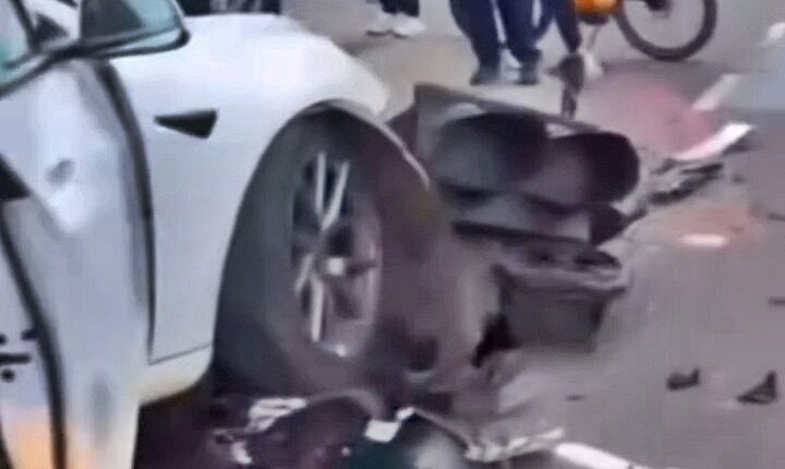 Tesla ploughs into group of pedestrians with seven injured in terrifying crash outside Sainsbury’s