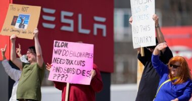 Tesla vehicles, charging stations targeted as protesters denounce DOGE, Elon Musk