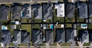 Houses aerial shot mortgage belt property interest rates suburb