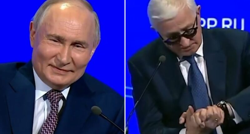 Watch as smug-looking Putin keeps Trump waiting for crunch call – by staying at event ONE HOUR after it was set to begin