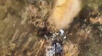 Watch moment Putin soldier is sent flying like human cannonball 50ft from his bunker in drone bomb blast