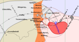 Tropical Cyclone Alfred forecast track map as of Friday afternoon.