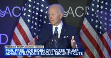 Joe Biden in Chicago today: Former president says Donald Trump has 'taken a hatchet' to Social Security in speech at Sofitel Hotel