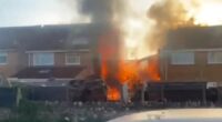 Moment flames ravage home in Bristol after huge 'gas explosion' - as three people are rushed to hospital and street evacuated