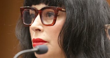 Weezer bassist's wife cleans up her style act for first court date after being shot by cops