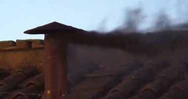 'No pope!' Cardinals send black smoke signal from Sistine Chapel to show first day of conclave has ended without a new pontiff