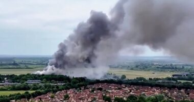 Bicester fire: Multiple explosions heard as blaze rips through former RAF base - with smoke seen for miles