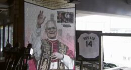 Chicago White Sox unveil graphic installation honoring Pope Leo XIV at Rate Field, where Robert Prevost attended 2005 World Series