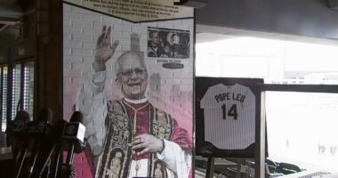 Chicago White Sox unveil graphic installation honoring Pope Leo XIV at Rate Field, where Robert Prevost attended 2005 World Series