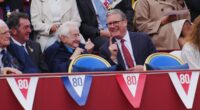 D-Day hero, 99, who ferried Allied troops onto beaches of Normandy as a teenager laughs with Keir Starmer during VE Day procession - ahead of tea with the King at Buckingham Palace