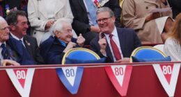 D-Day hero, 99, who ferried Allied troops onto beaches of Normandy as a teenager laughs with Keir Starmer during VE Day procession - ahead of tea with the King at Buckingham Palace
