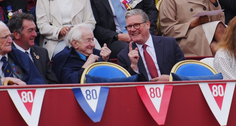 D-Day hero, 99, who ferried Allied troops onto beaches of Normandy as a teenager laughs with Keir Starmer during VE Day procession - ahead of tea with the King at Buckingham Palace