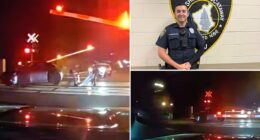 Dramatic video shows hero cops drag dazed driver from car before train smashes into it