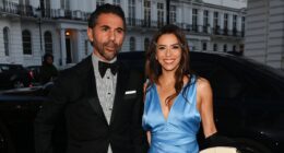 Eva Longoria wows in a plunging blue satin gown as she joins husband José Bastón, the Ramsays and Hollywood special guest Tom Cruise at David Beckham's star-studded 50th birthday bash at plush London venue