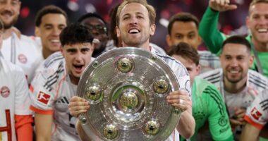 Harry Kane lifts a trophy! England captain FINALLY gets his hands on first silverware of his career with Bayern Munich after Bundesliga glory