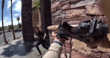 Heartstopping bodycam vid shows hero cop gun down Vegas shooter who tried to commit gym massacre before his rifle jammed