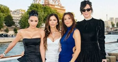 How tall IS Kris Jenner? Momager towers over Kim Kardashian, Lauren Sanchez and Eva Longoria in Paris snap - as it's revealed she's never confirmed her height
