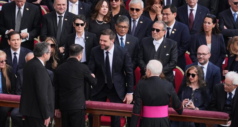 JD Vance shakes Zelensky's hand at Pope Leo's inauguration mass after war of words between pair and US Vice President