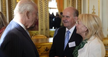 King Charles tells Dame Deborah James' family he is 'so sorry' he didn't meet the fierce campaigner as he celebrates people in the cancer 'community' at Buckingham Palace