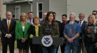 Kristi Noem, secretary of the Department of Homeland Security, attacks Gov. JB Pritzker, sanctuary policies in Springfield, IL