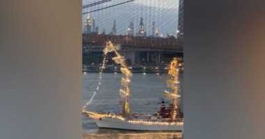 Massive sailing vessel collides with Brooklyn Bridge in dramatic NYC crash caught on camera