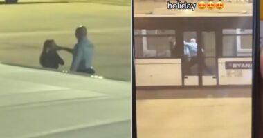 Moment Brit woman is dragged off Ryanair flight & thrown to floor after ‘assaulting passengers and making bomb threat’