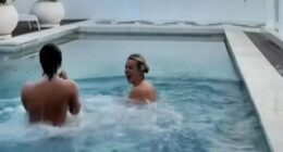Moment skinny dipping pals dive naked into pool they thought was their private sanctuary – before making shock discovery