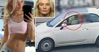 Moment teen inhales laughing gas at the wheel before smashing into pedestrian & leaving her with horror injuries