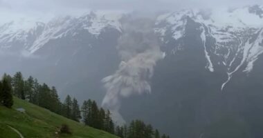 Moment village is buried and homes destroyed as massive glacier crashes down Swiss mountain: Urgent search operation launched