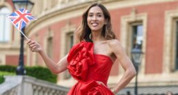 Myleene Klass exudes glamour in an elegant red gown as she joins dazzling Katherine Jenkins and Zoe Ball to celebrate the 80th anniversary of VE Day across London