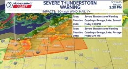 National Weather Service issues Severe Thunderstorm Warning for several parts of Northeast Ohio