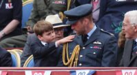 Prince Louis keeps his dad William looking sharp at VE Day celebrations by brushing off his uniform