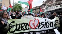 Pro-Palestine demonstrators march on Eurovision: Israeli massacre survivor singer faces barrage of hate as politically charged contest gets underway
