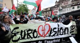 Pro-Palestine demonstrators march on Eurovision: Israeli massacre survivor singer faces barrage of hate as politically charged contest gets underway