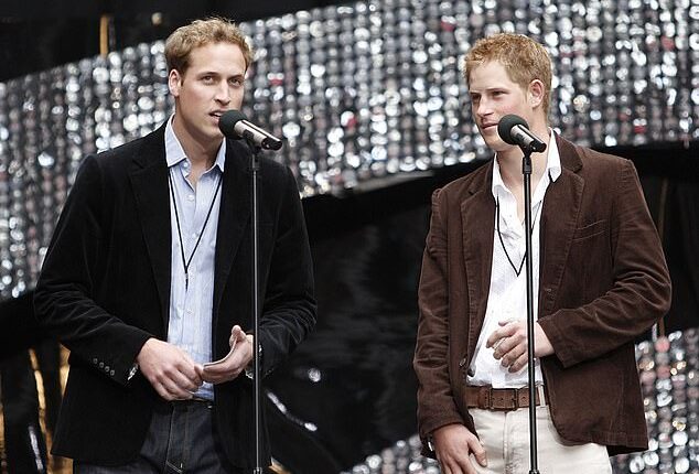 Prince William and Prince Harry speak on stage at the Concert for Diana on July 1, 2007