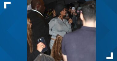 Rihanna debuts baby bump during Met Gala