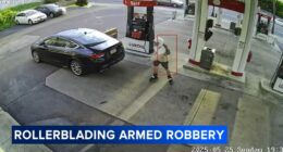Rollerblading armed robber escapes with cash after threatening gas station worker in Abington Township, Pennsylvania, police say