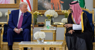 Saudi crown prince welcomes Trump to kingdom as US leader begins four-day Middle East tour