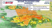 Severe Thunderstorm Warning in effect for parts of several Northeast Ohio counties