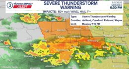 Severe Thunderstorm Warning in effect for parts of several Northeast Ohio counties
