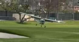 Terrifying moment plane crashes at iconic Riviera Country Club in shock emergency landing as golfers left stunned