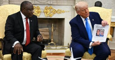 Trump makes South African president squirm by playing 'white genocide' video montage during astonishing Oval Office moment