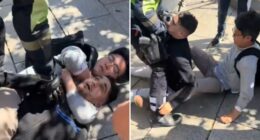 Watch moment brazen thief is tackled & put in chokehold by tourist after he ‘tried to steal his camera’ in Barcelona