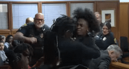 Watch moment massive courtroom brawl erupts as mom of murdered teen, 14, confronts his killer’s family