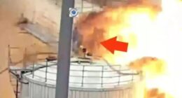 Watch moment worker runs for his life & dodges death by just inches as chemical tanks explode around him killing five