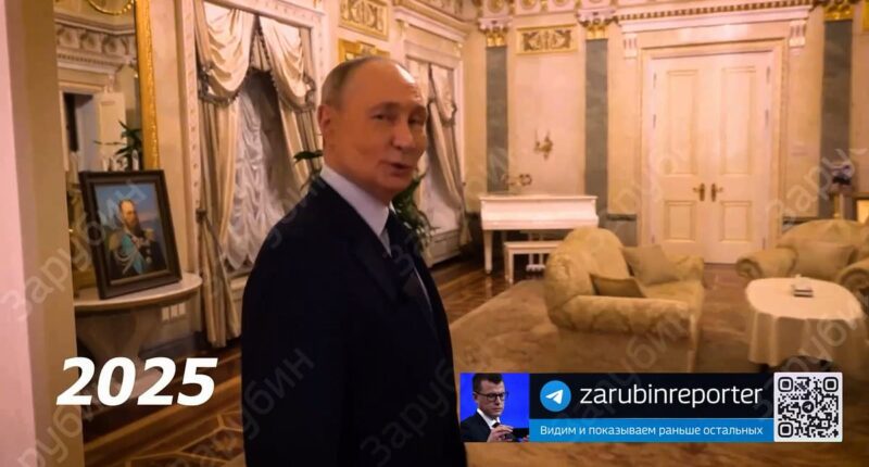 Welcome to Putin's crib! Russian president gives tour of his gilded Kremlin apartment for the first time - and it's complete with gold-framed mirrors, glittering chandeliers and even a grand piano