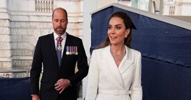 William and Kate beam as they join King Charles and Queen Camilla for VE Day concert at the Horse Guards Parade