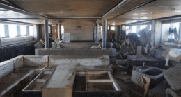 Bayesian’s interior finally revealed as luxury superyacht turned into chaotic mess after being raised from seabed