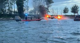 Captain arrested after boat bursts into flames in NYC forcing terrified passengers to leap into water and swim for lives
