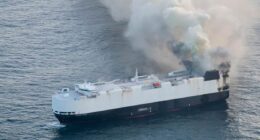 Cargo ship full of electric vehicles abandoned in Pacific Ocean after terrifying fire erupts